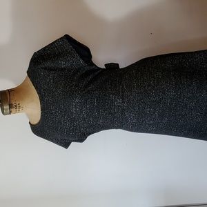 Loft Heather grey knit dress belt front or back short sleeve modest